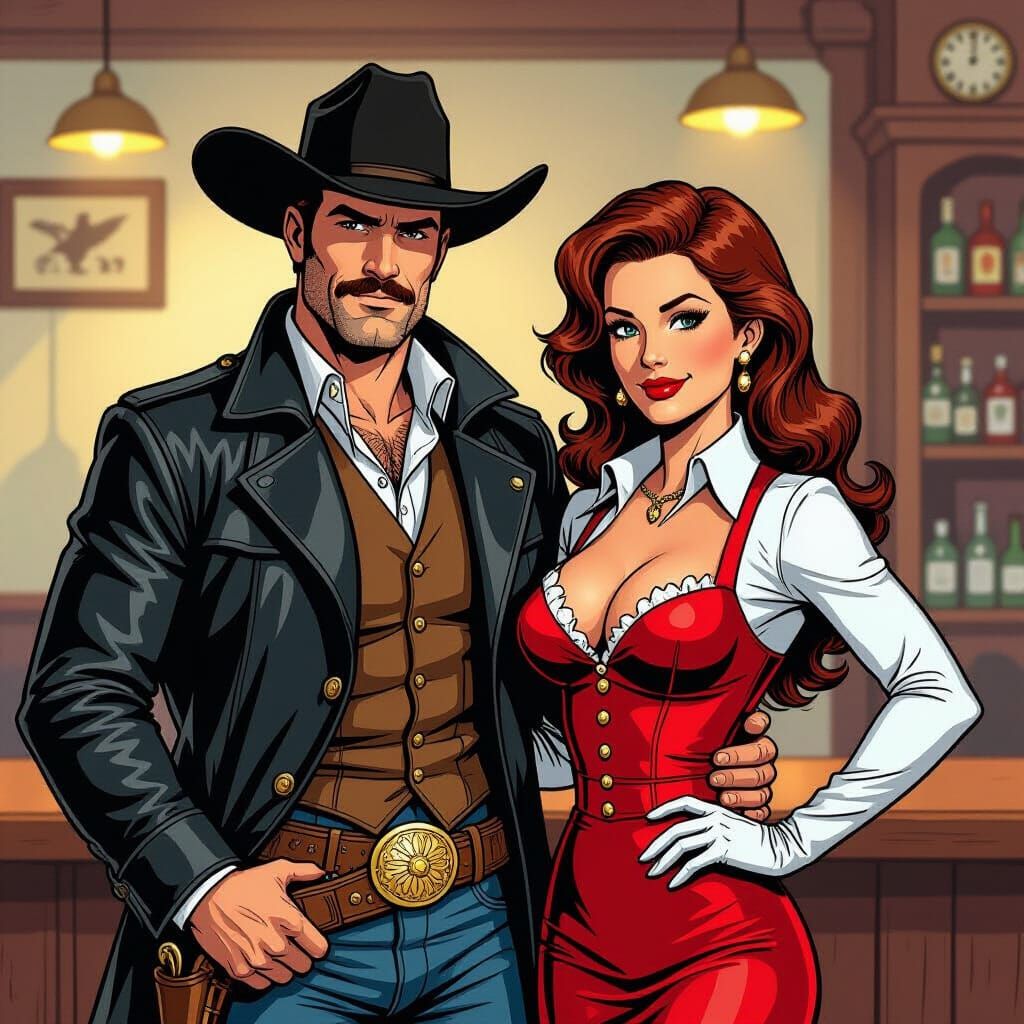 Marshal Matt Dillon Meets Miss Kitty in Comic Book Saloon Ar...