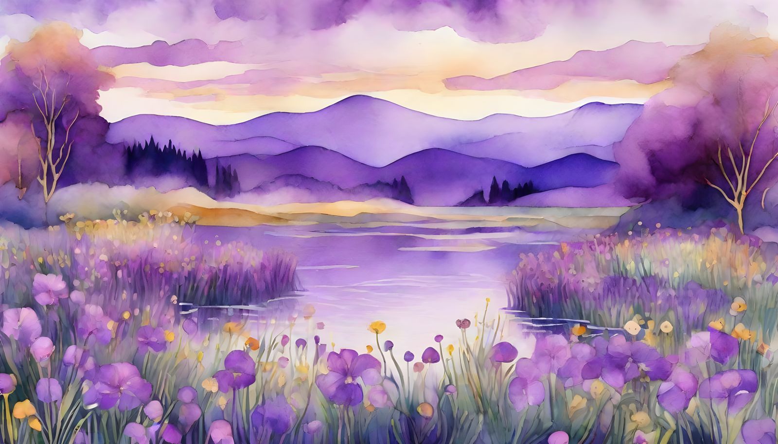 Dazzling Ethereal Dawn Landscape in Gustav Klimt-Style