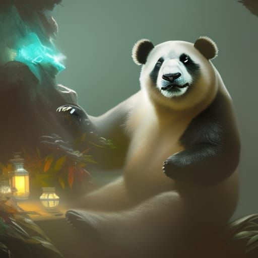 Panda in Cave: Hyperdetailed Concept Art
