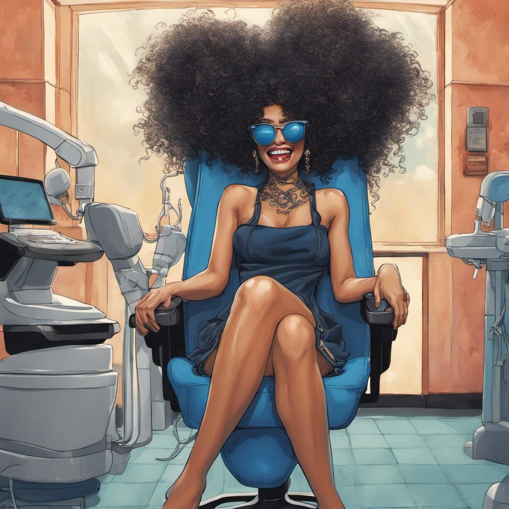 Latina Woman in Dentist Chair: Detailed Matte Painting