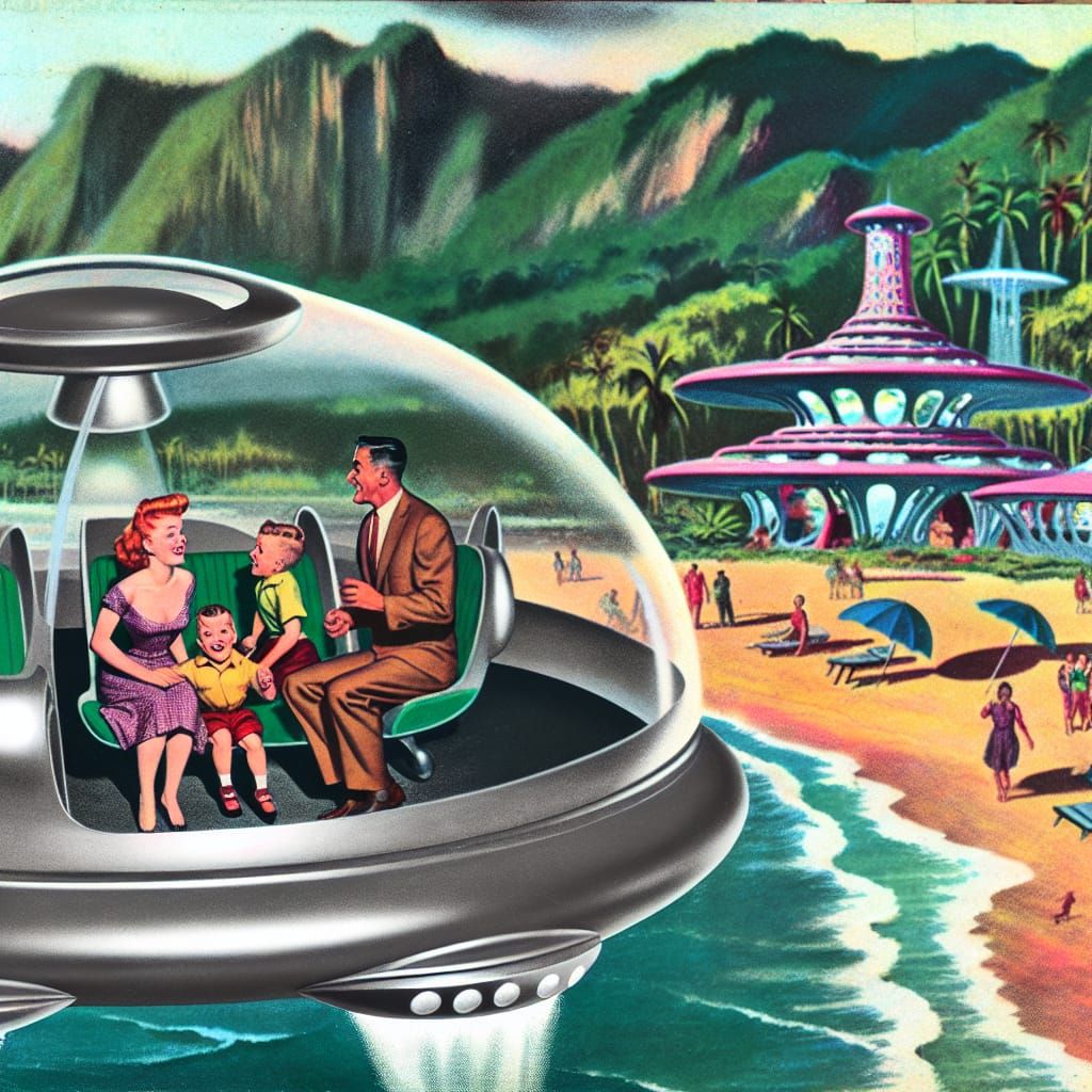 Retrofuturistic Flying Saucer Vacation Ad