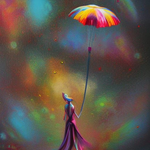 Colorful Bird Parachuting: Detailed Surrealist Painting