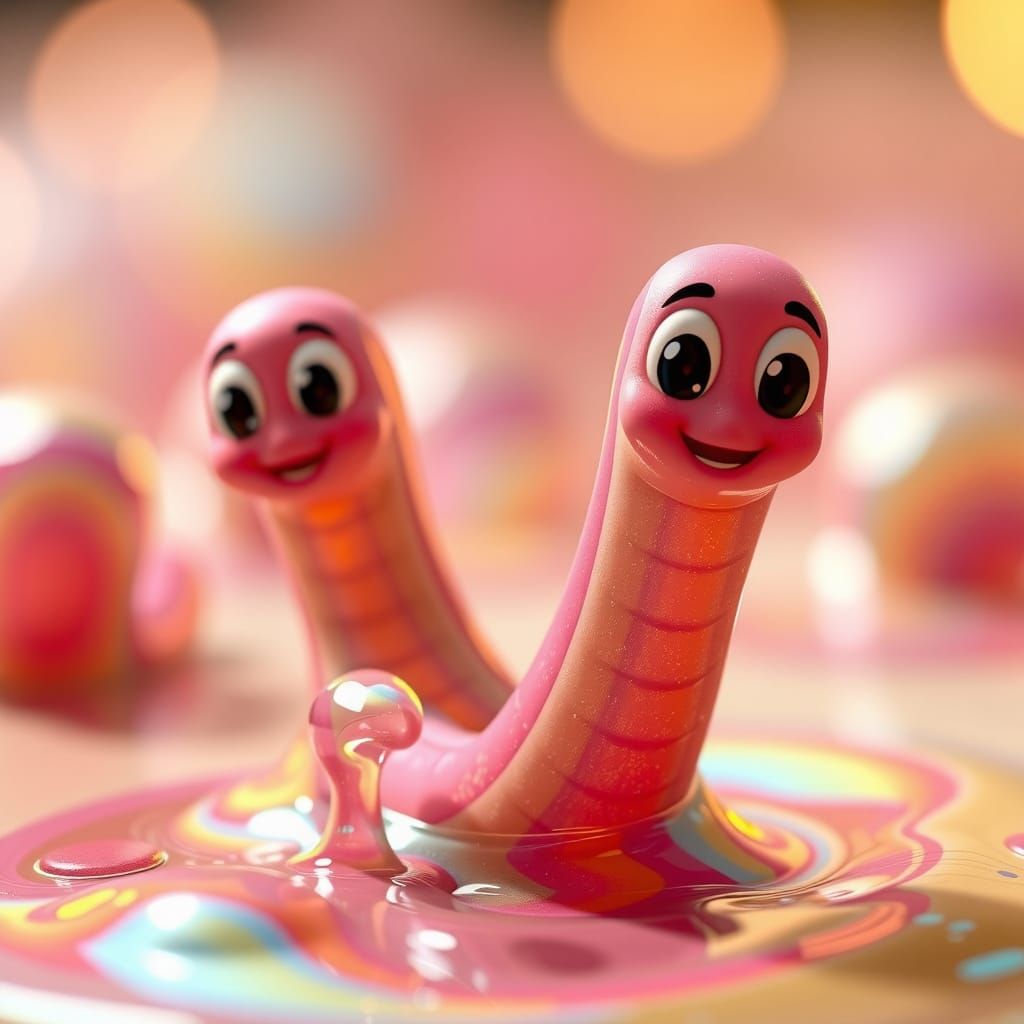 Vibrant Worms Trapped in Colorful Bubblegum