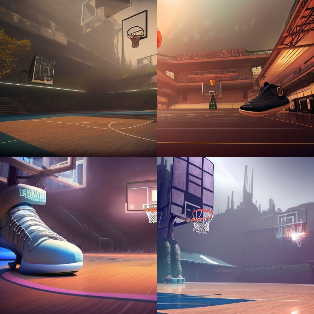 Shoes on Basketball Court in Detailed Matte Painting
