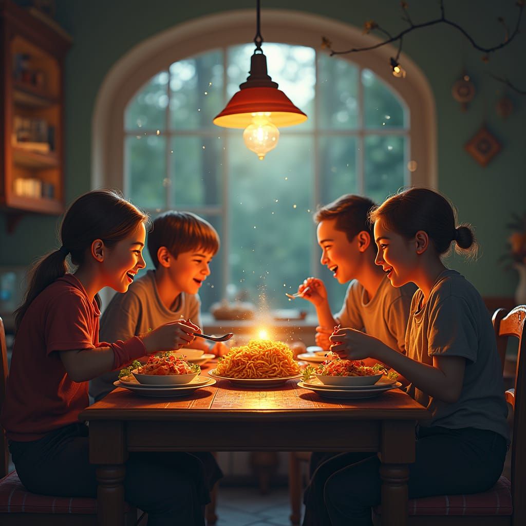 Happy Family Dinner: Detailed Matte Painting