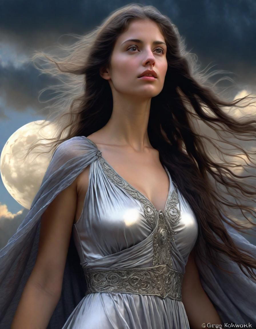 Renaissance Woman in Moonlight, Photorealistic Style