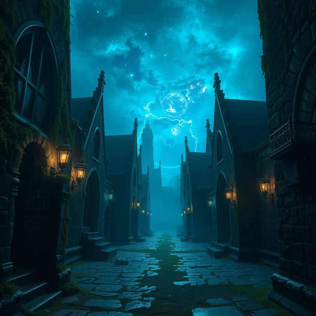 Mystic Alleyway at Night in Cyberpunk Style