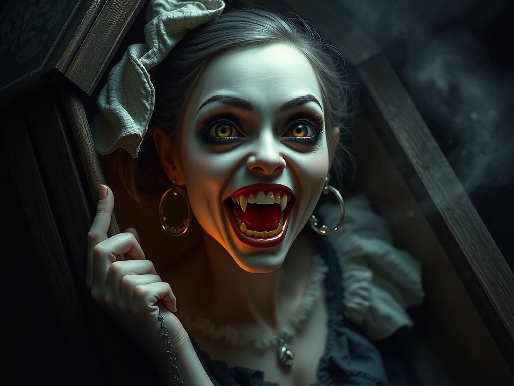 Victorian Vampire Emerges from Coffin: Detailed Portrait