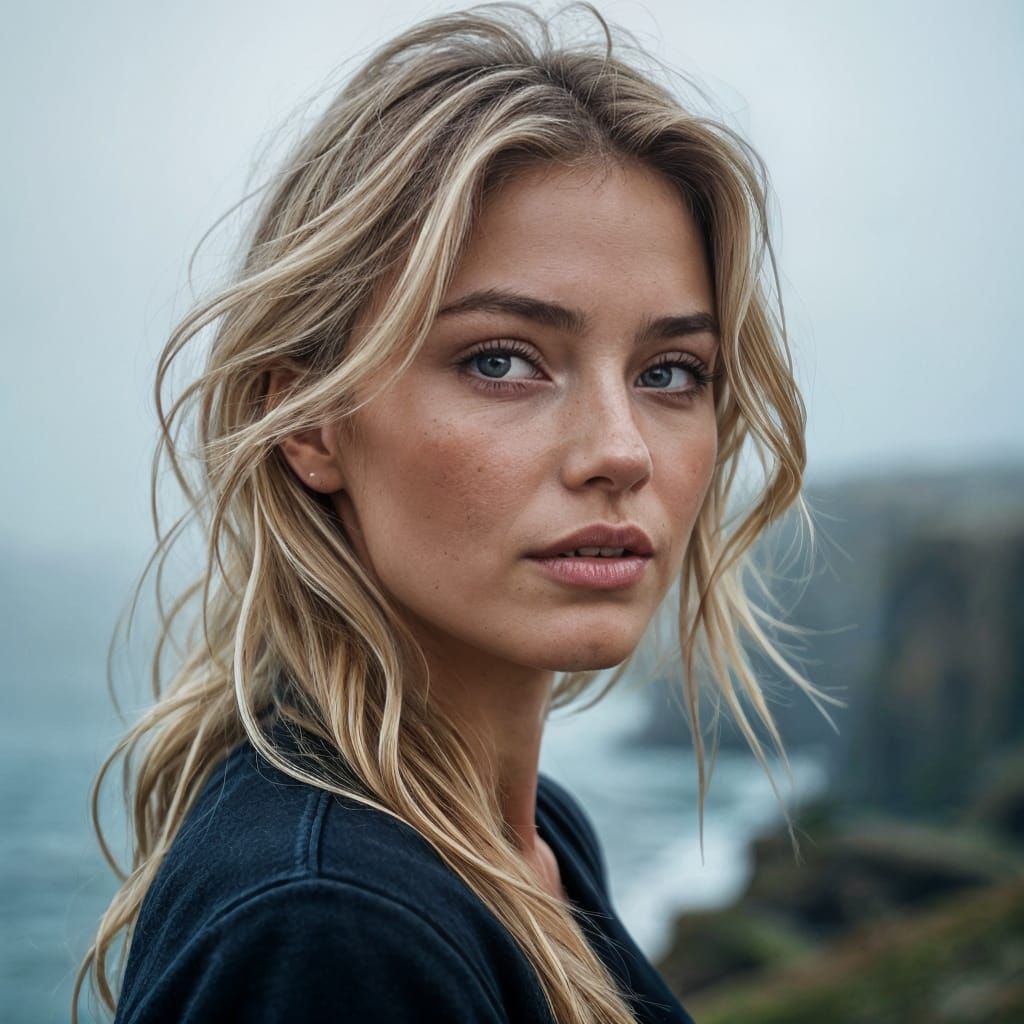 Moody Portrait with Foggy Cliffs, Digital Art