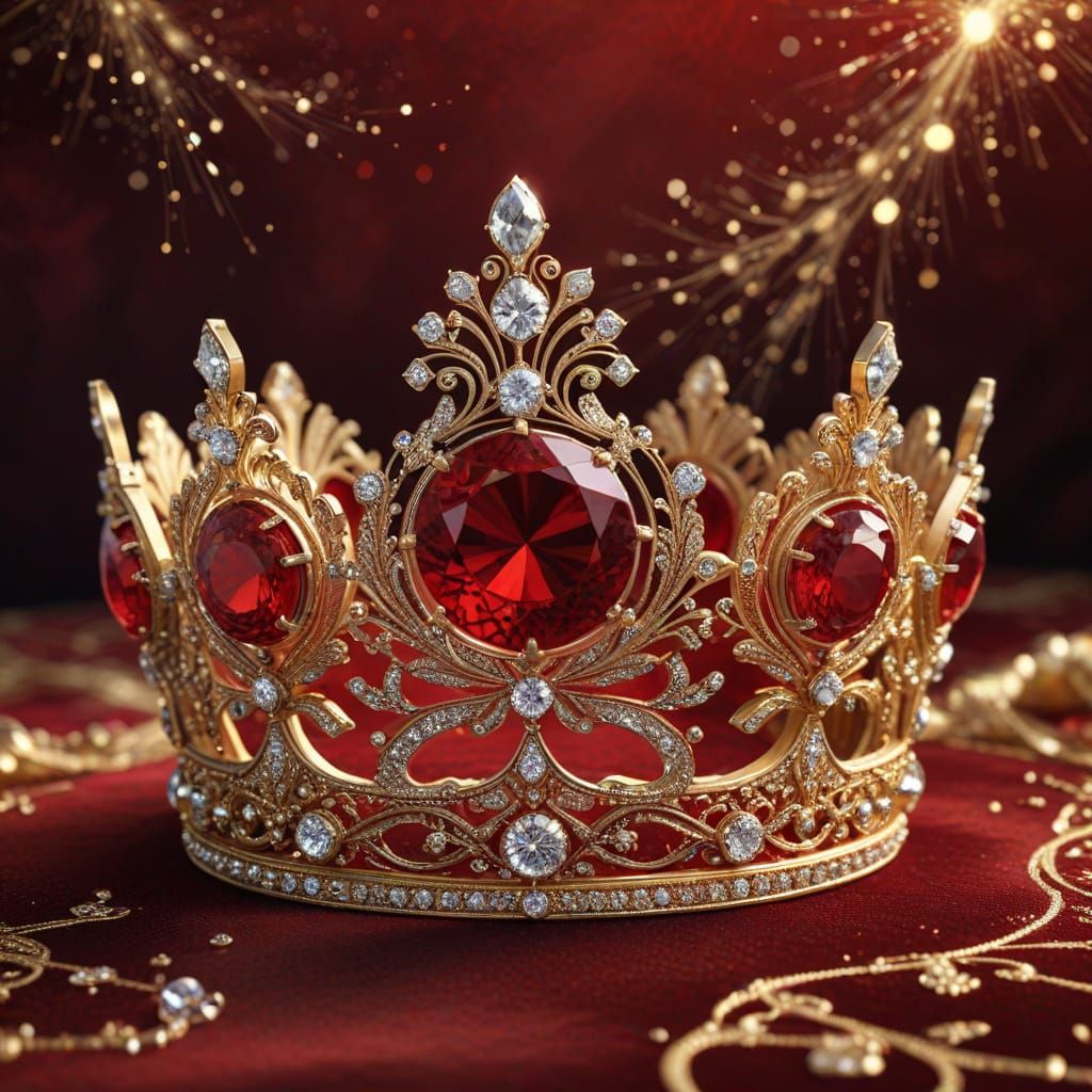 Luxurious Gold and Diamond Crown in Art Deco Style