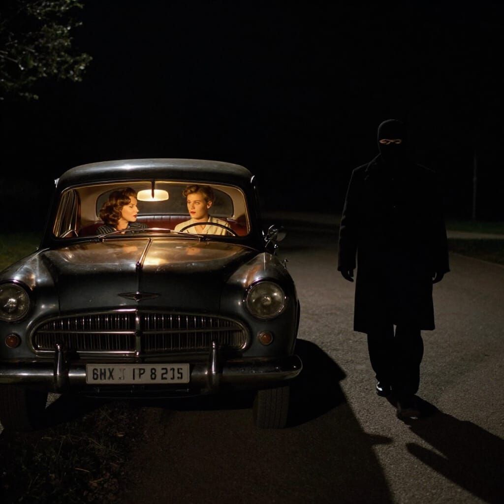 1940s Lovers Lane Mystery: Masked Figure Approaches Car