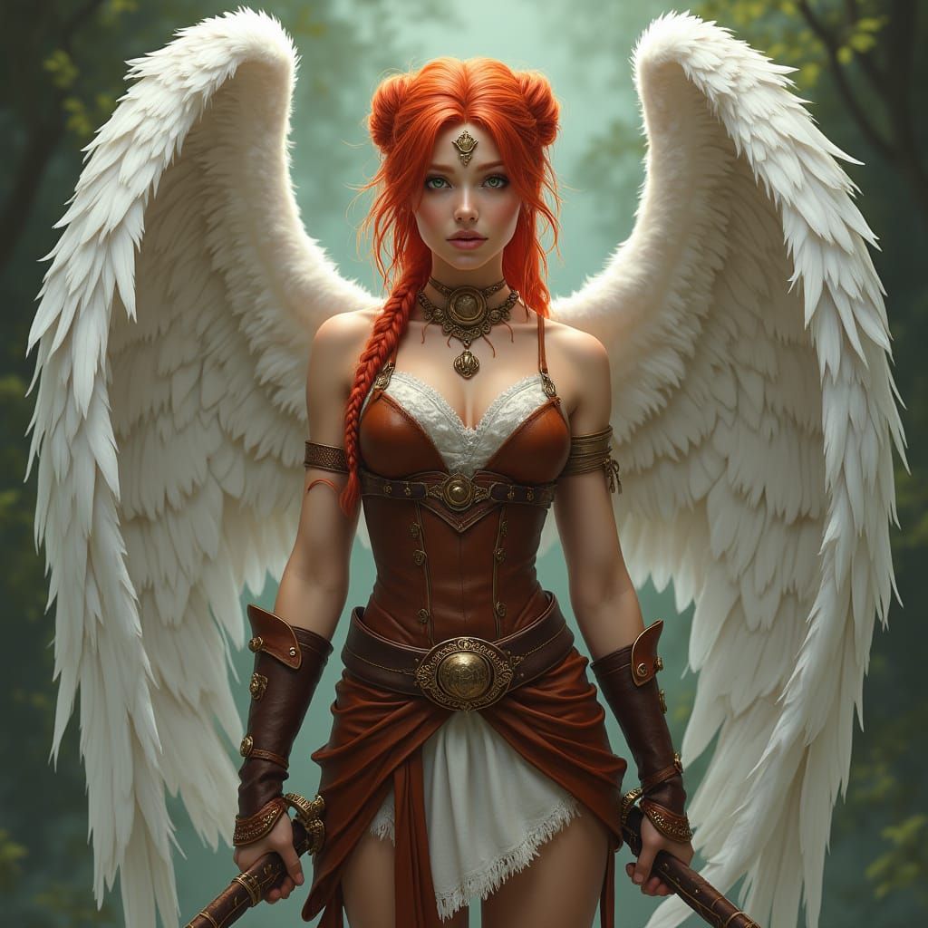 Majestic Redhead Guardian Angel with Magnificent Wings