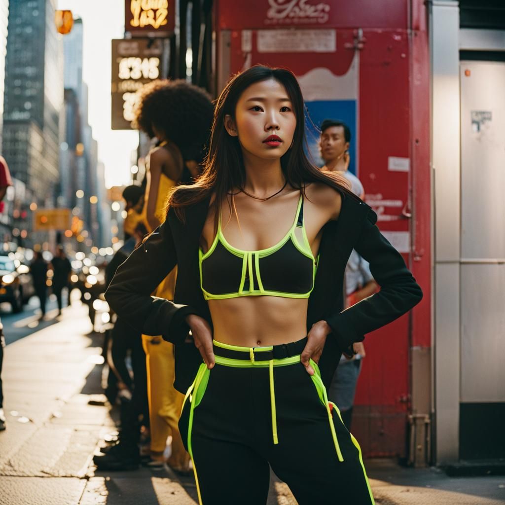 Asian Woman in Neon Pants, New York City Street Photography