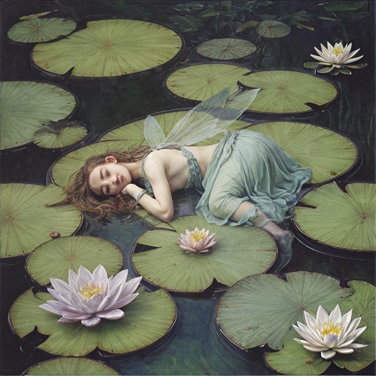 Dreamy Water Lily Scene in Impressionist Style