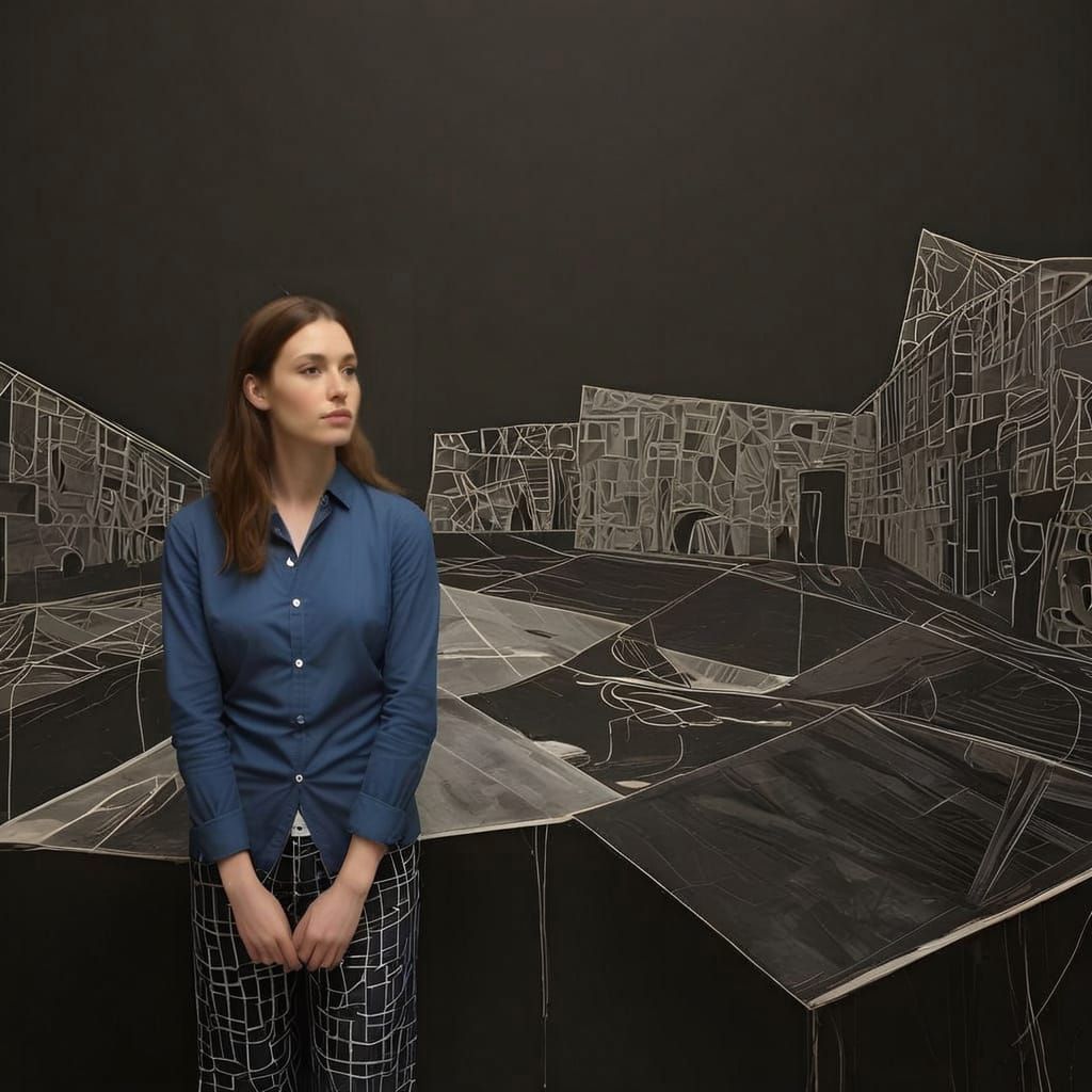 Woman in a Museum, Emotionally Distraught in a Contemporary ...