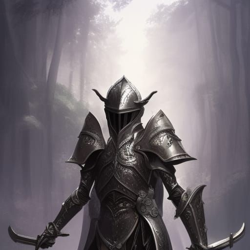 Elven Knight in Silver Armor, Dark Fantasy Art