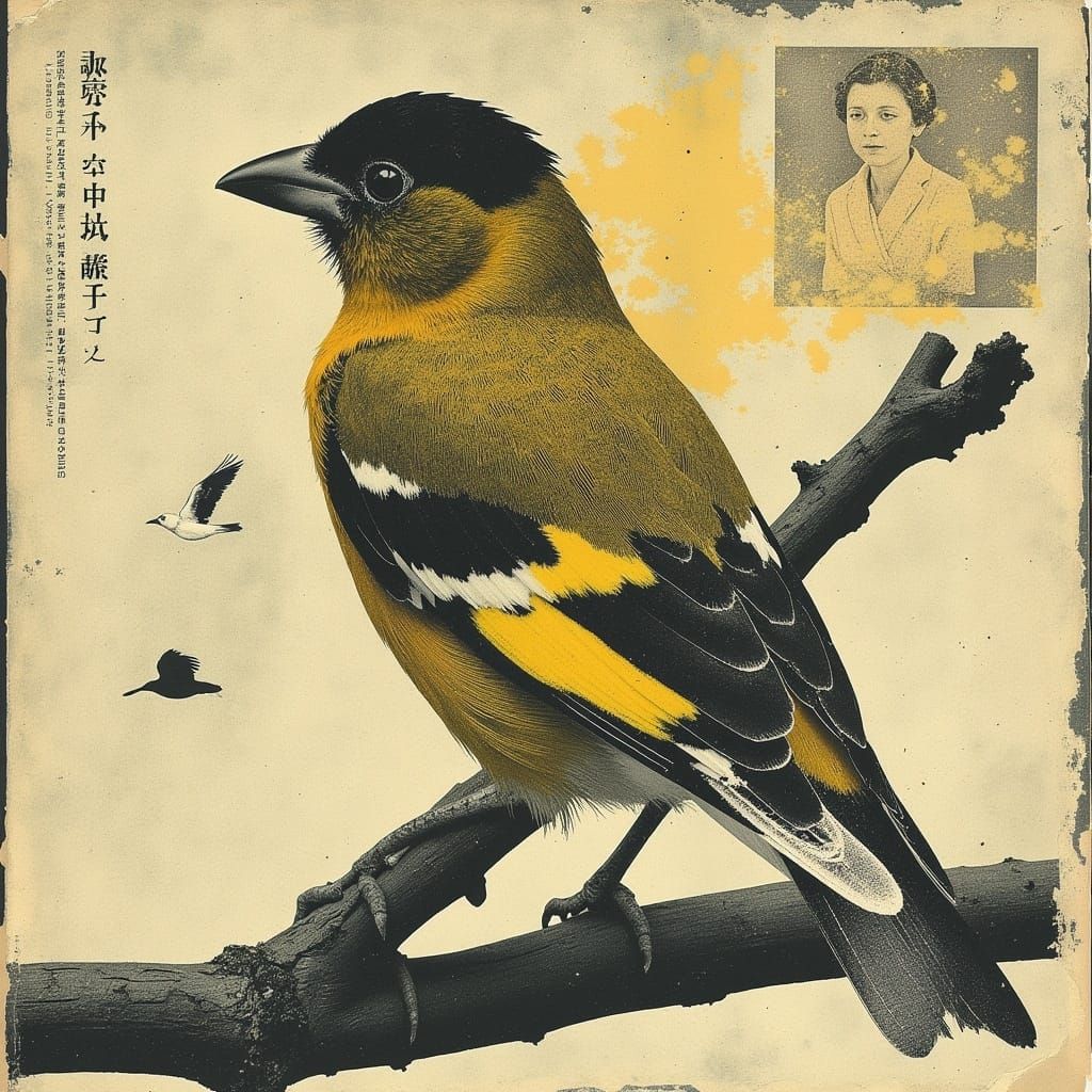Eastern Goldfinch in Postpunk Abstract Style