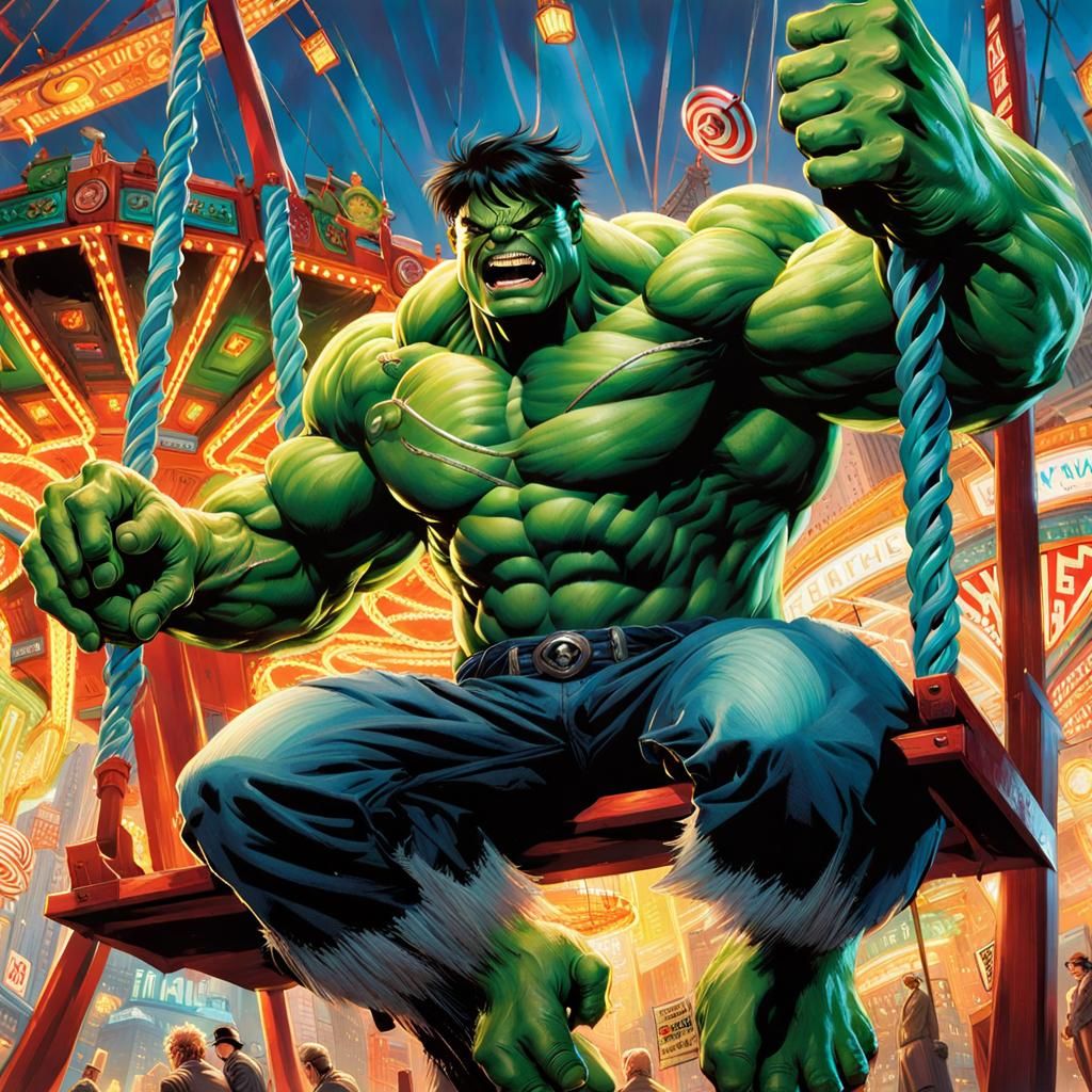 Happy Hulk Swinging in a Fantastic Luna Park
