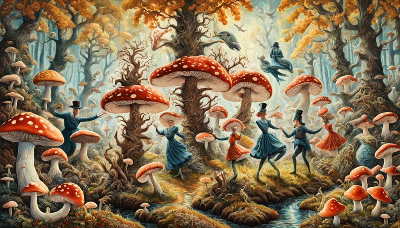 Bavarians Dancing in a Magical Autumn Forest with Psychedeli...