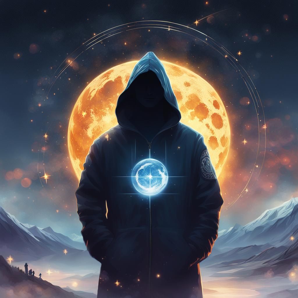 Mysterious Wizard Casting Magic Under Moonlight