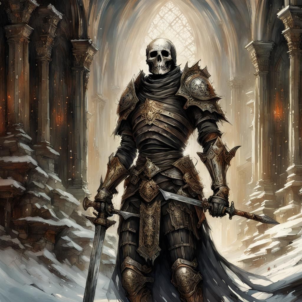 Undead Knight's Last Stand in Gothic Snowscape