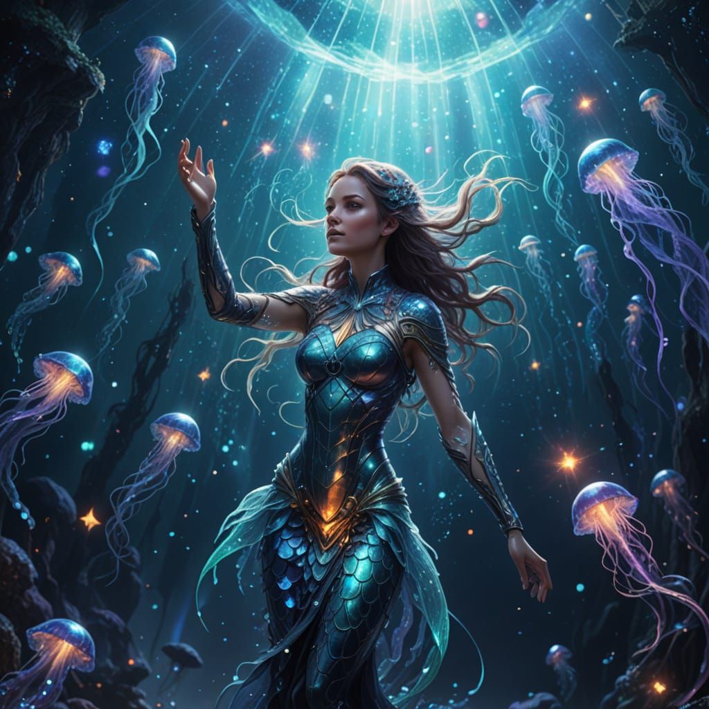 Ethereal Cosmic Mermaid in a Sea of Stars
