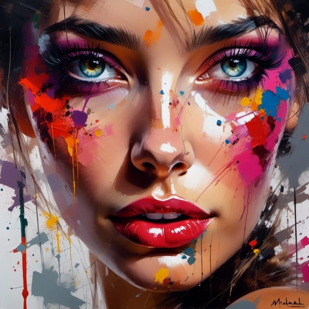 Mysterious Beauty: Portrait with Brush Strokes and Splatter
