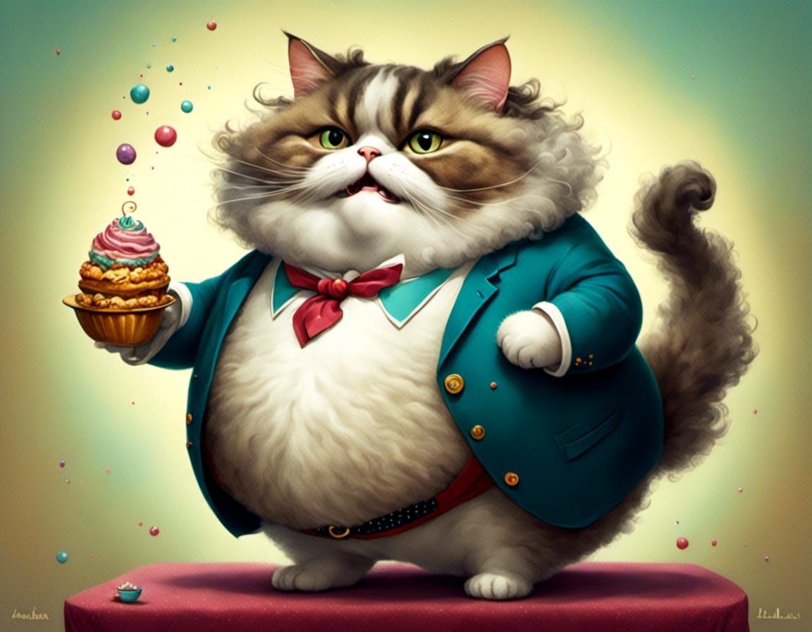 fatty catty with a cake
