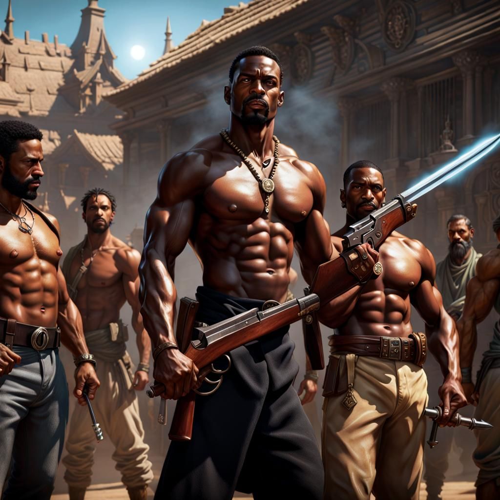 Shirtless Men with Weapons: Dark Fantasy Concept Art