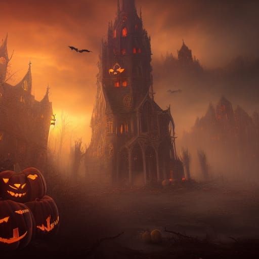 Fantastical Halloween Castle: Detailed Matte Painting