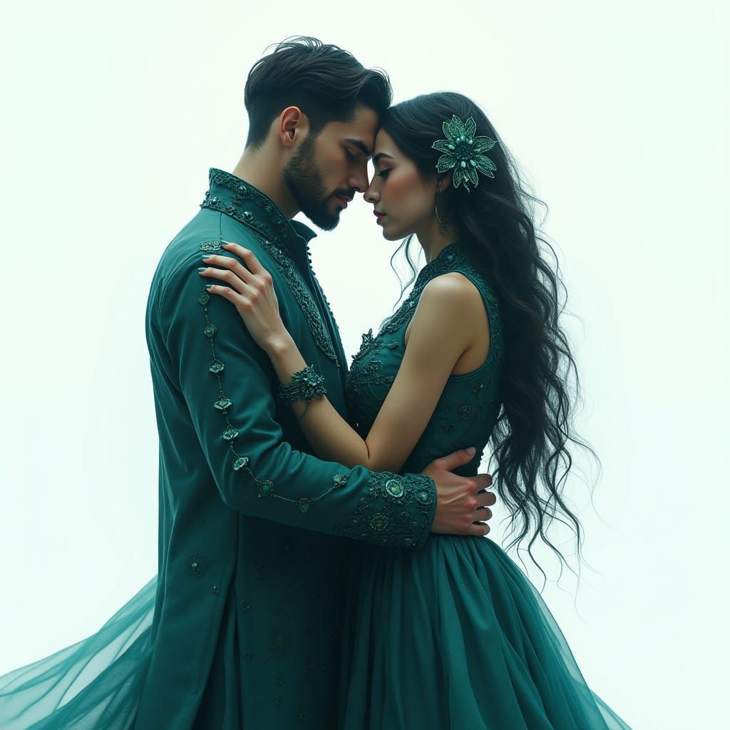 Embracing Couple in Vibrant Fantasy Art Style