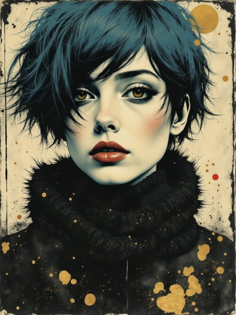 Surreal Gothic Woman in Burnished Gold and Ink