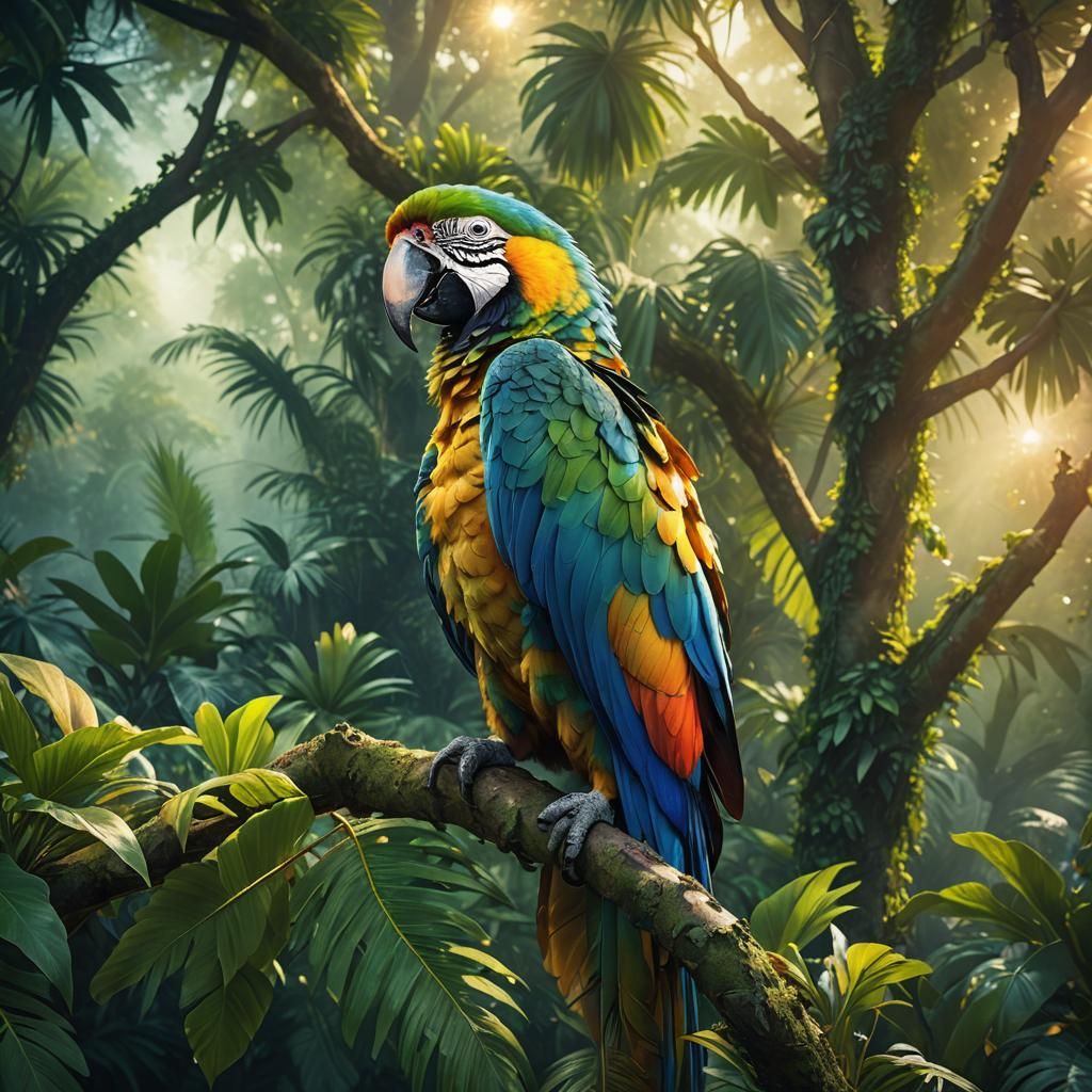 Majestic Macaw Parrot in Fantasy Realism