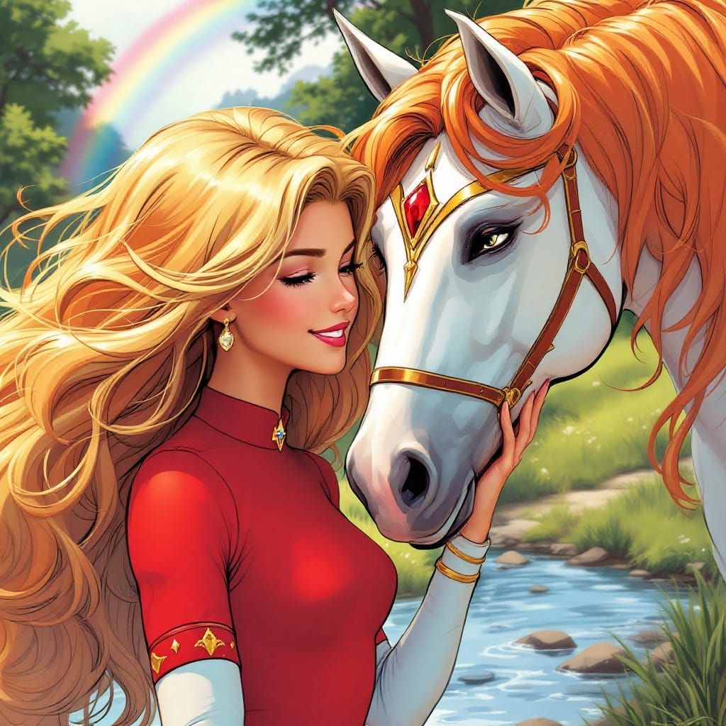 Princess Adora with Spirit in Vibrant Comic-Book Art