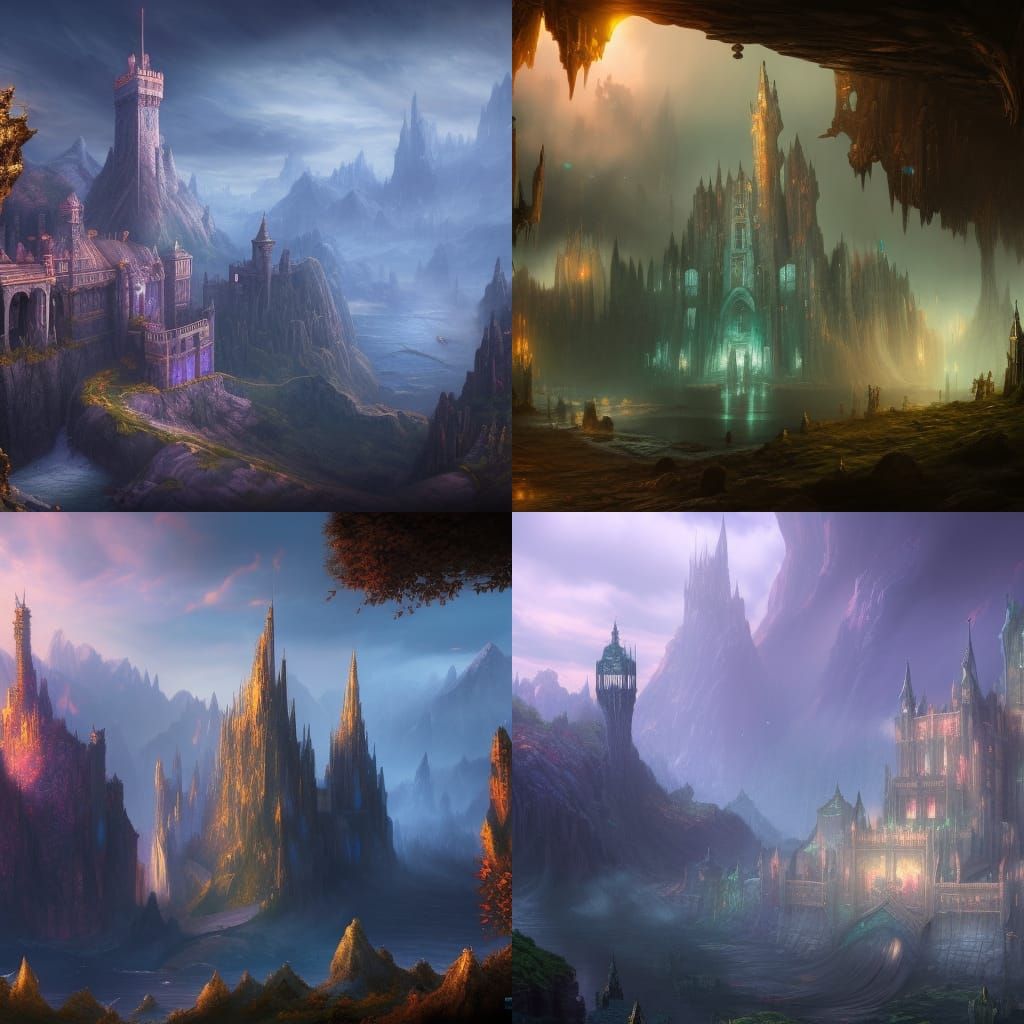 Glass Castle in Fantasy World: Detailed Matte Painting