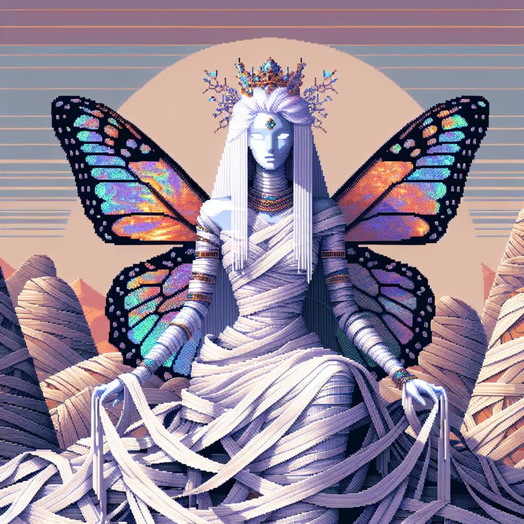 Renaissance Goddess Emerges from Mummy Wrappings in Pixel Ar...
