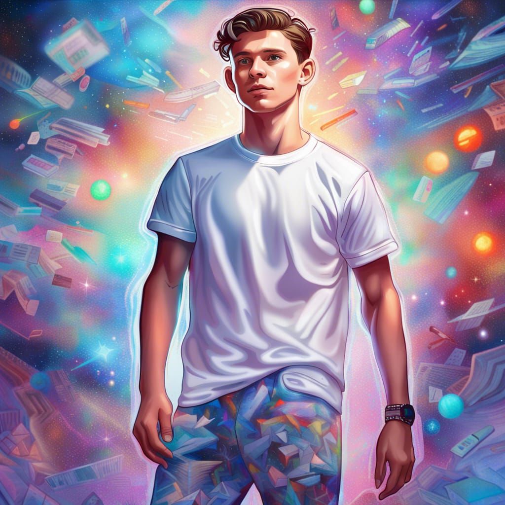 Astral Cosmic Illustration of Shirtless Young Man