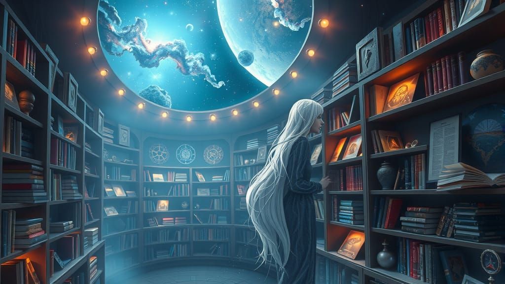 Cosmic Library in Deep Space, Surreal Art