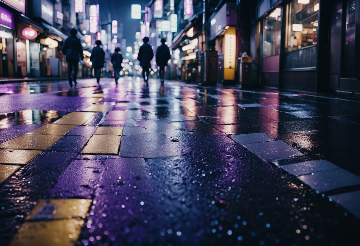 Nakano Japan at Night with Purple Rain