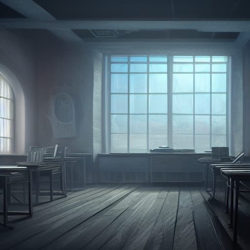 Detailed Matte Painting of Empty Classroom