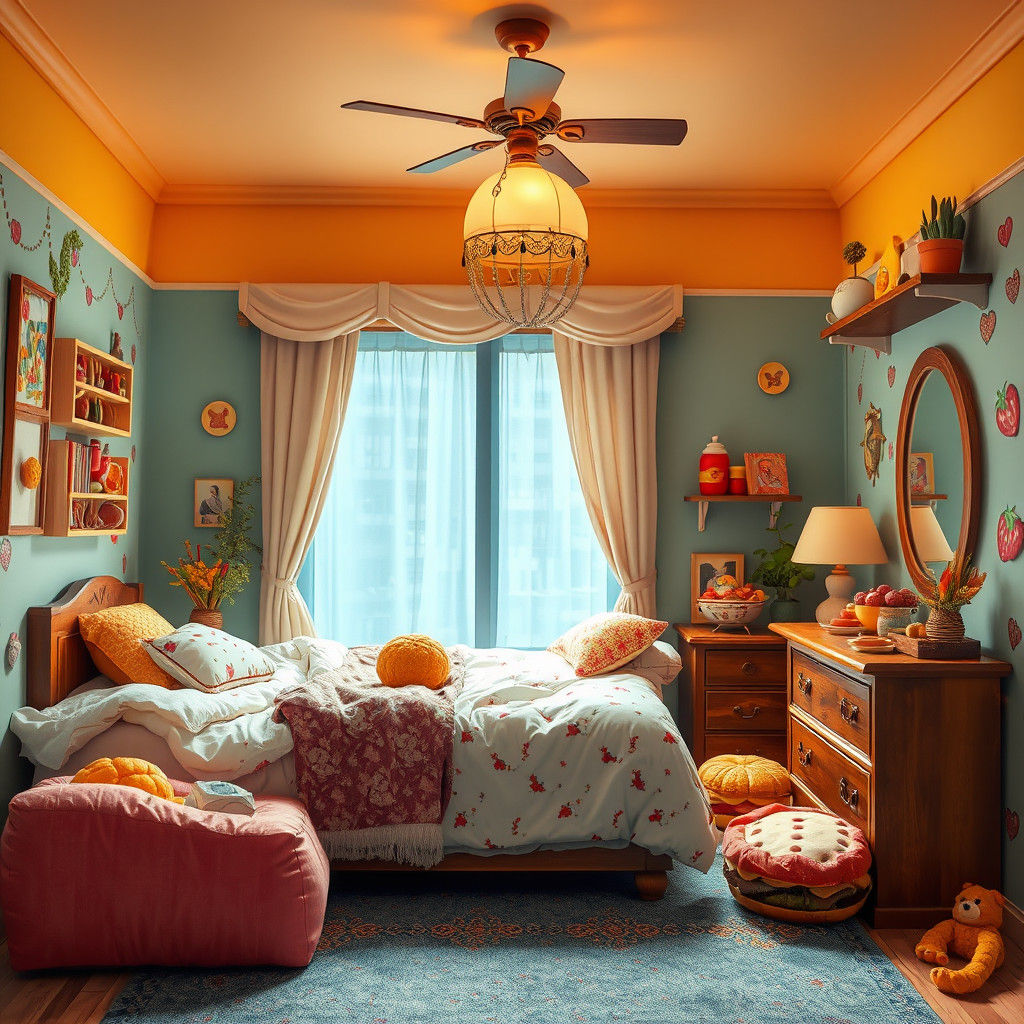 Teenager's Food Bedroom: Hyperrealistic Concept Art