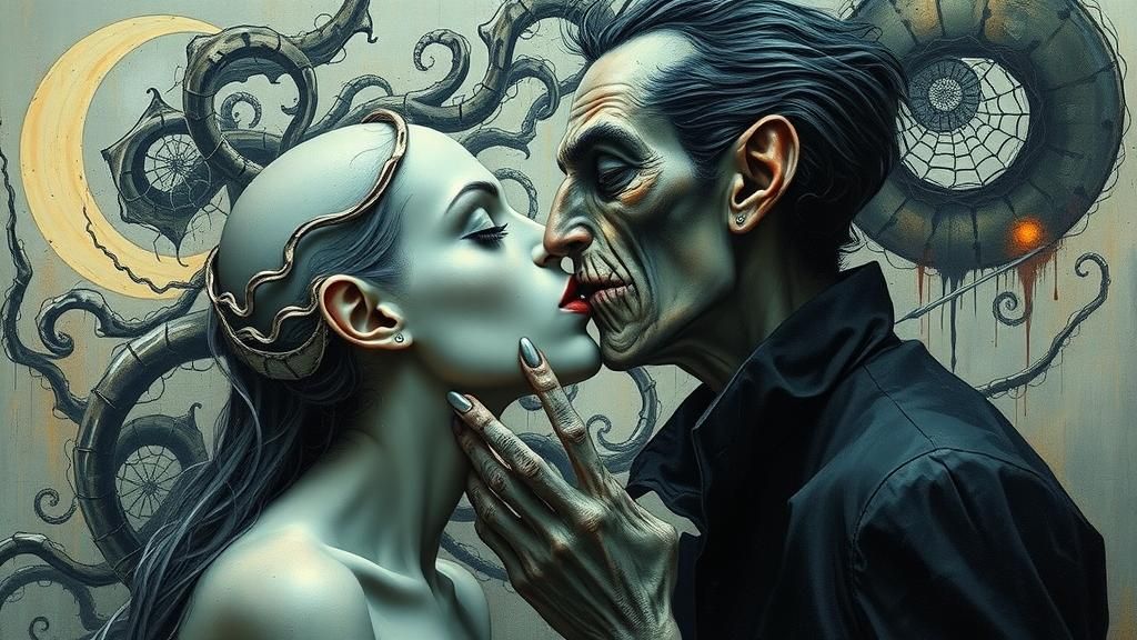 Vampire's Kiss in Gothic Surreal Horror Style