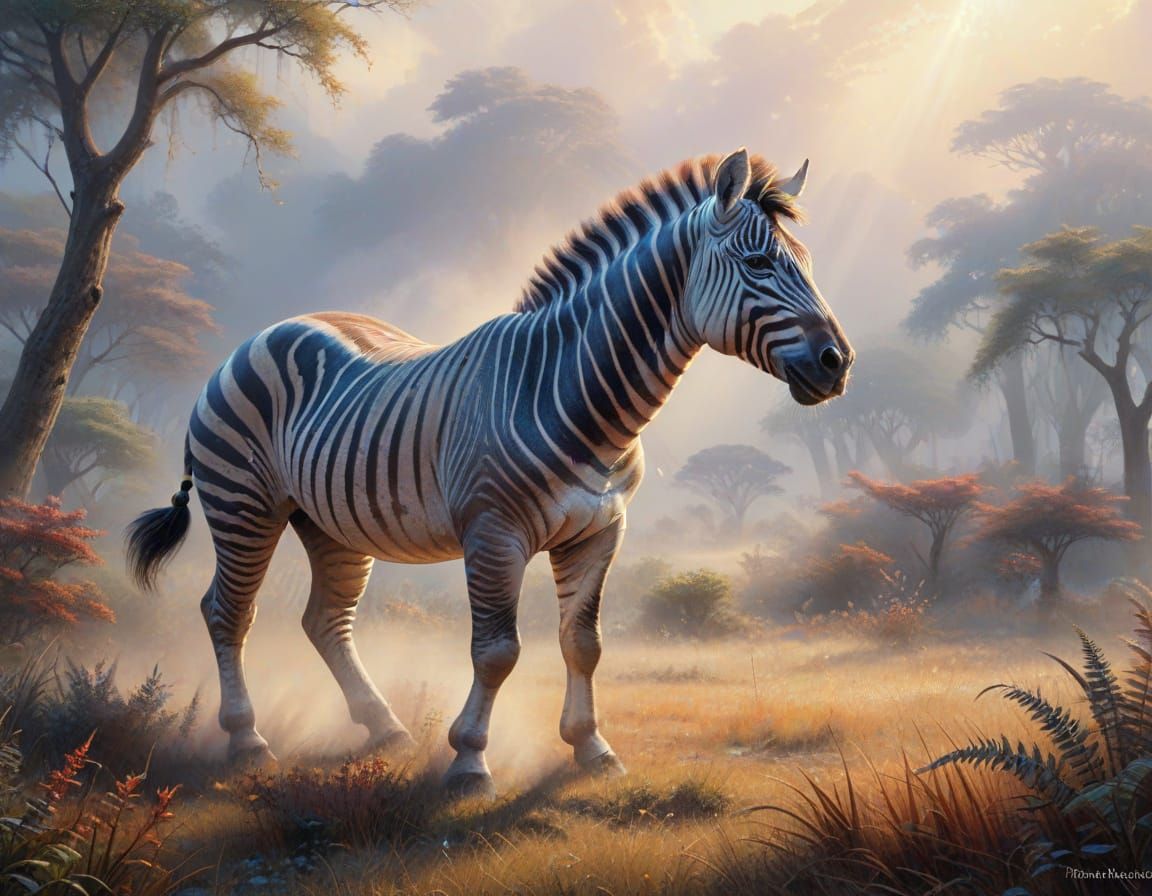 Ethereal Quagga on Misty African Savannah