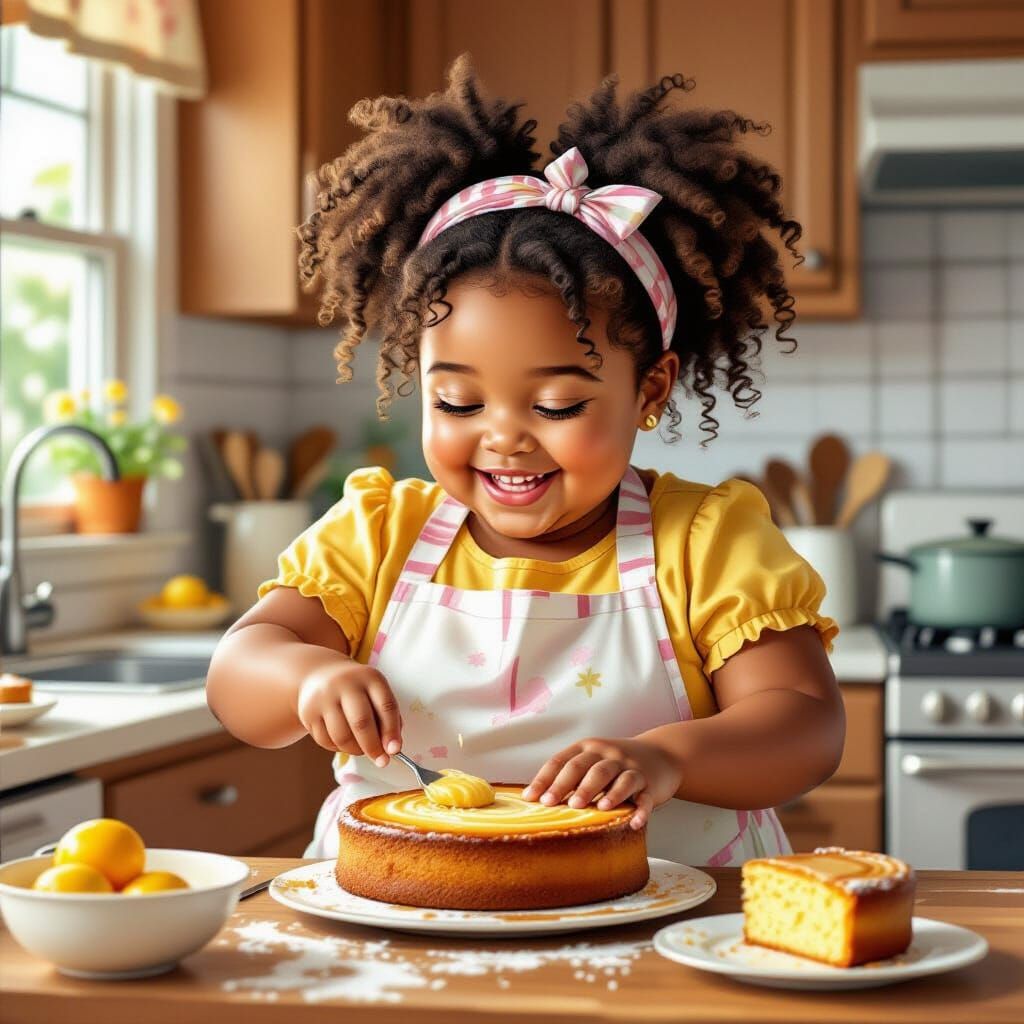 Black Girl and Mother Bake Pound Cake in Kitchen
