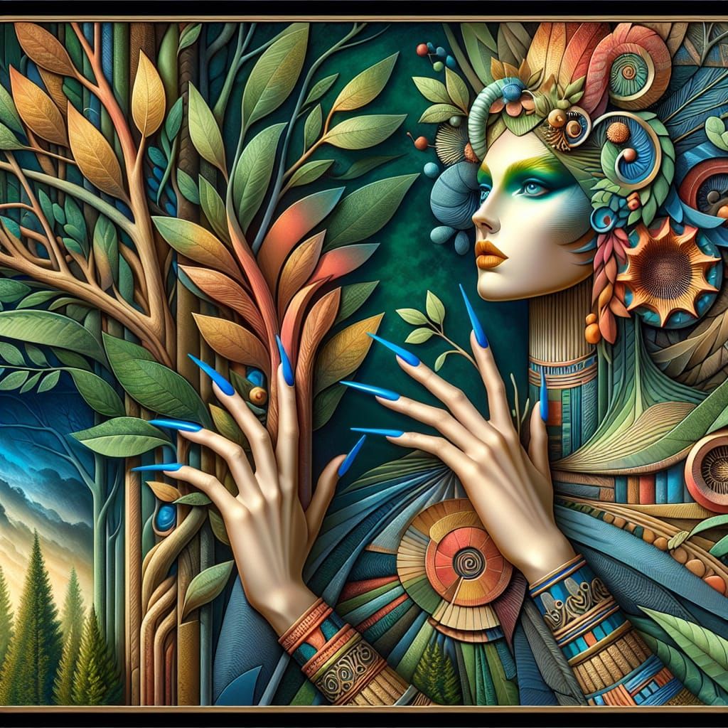 Art Deco Dryad Goddess in Eden Landscape