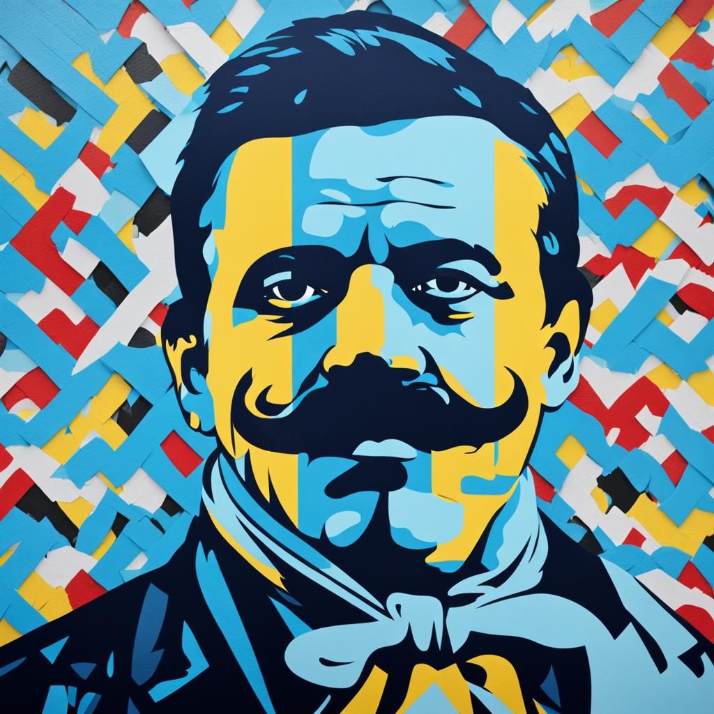 Blue Mustache Mural in Banksy Style