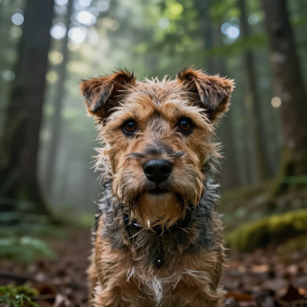 Hyperrealistic Terrier Dog Portrait in Forest Light