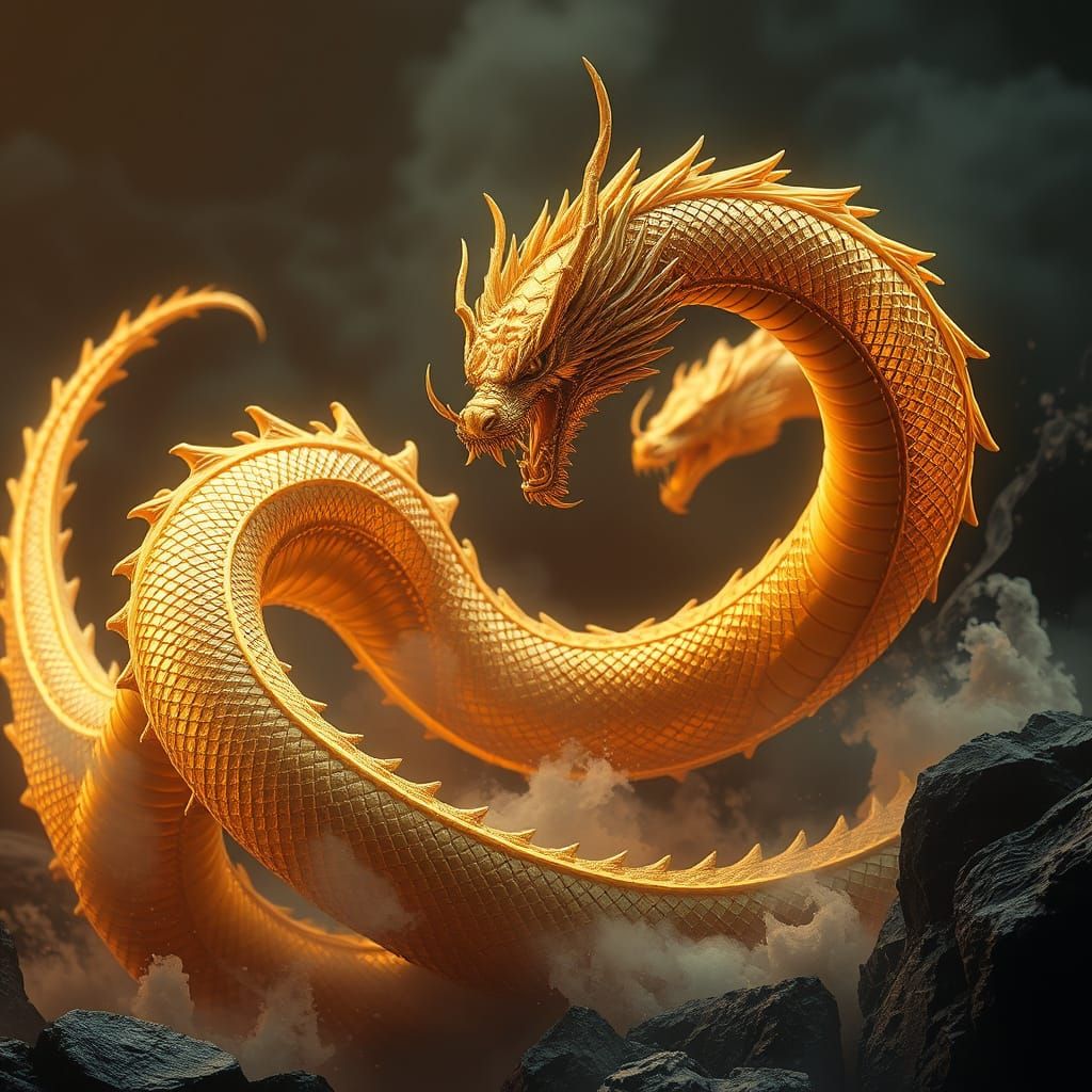 Epic Cinematic Golden Dragon Transforms into Majestic Snake