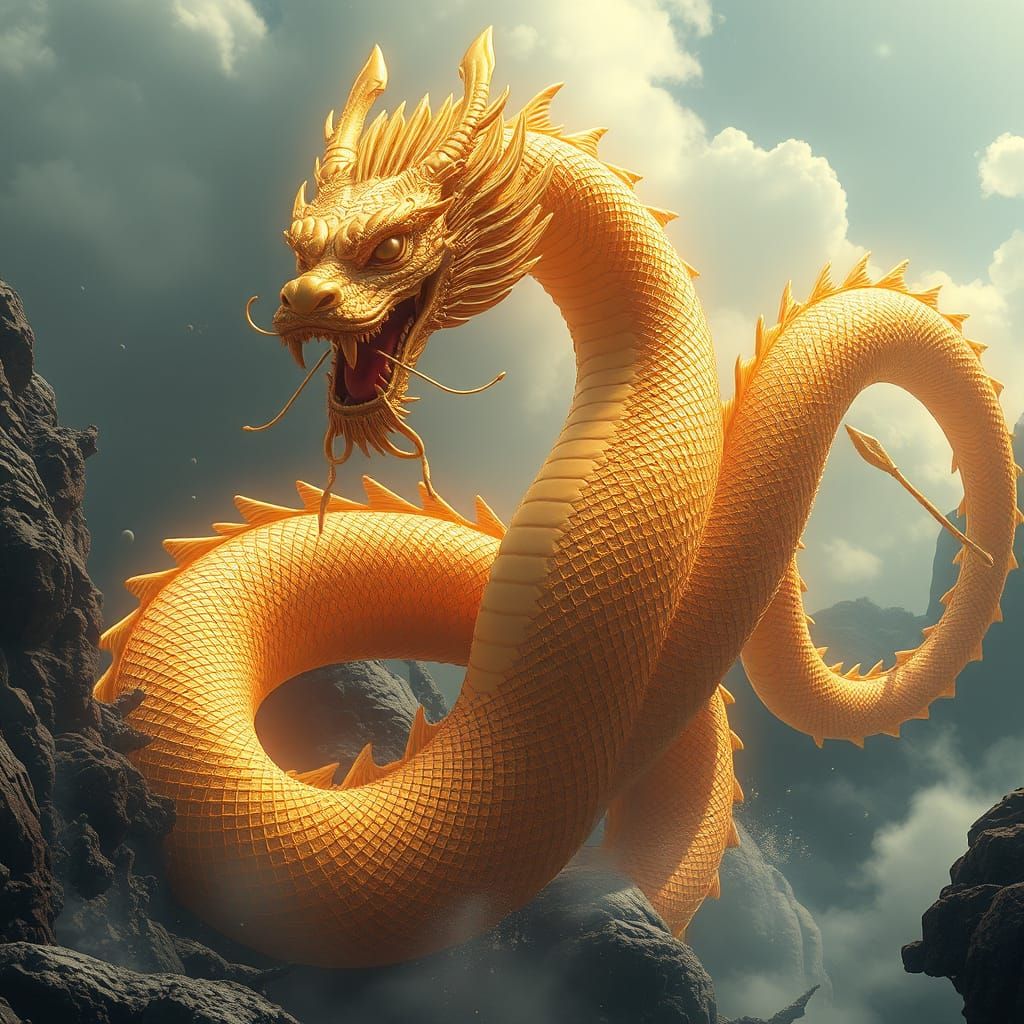 Epic Golden Dragon Transforms into Serpent in Cinematic Digi...