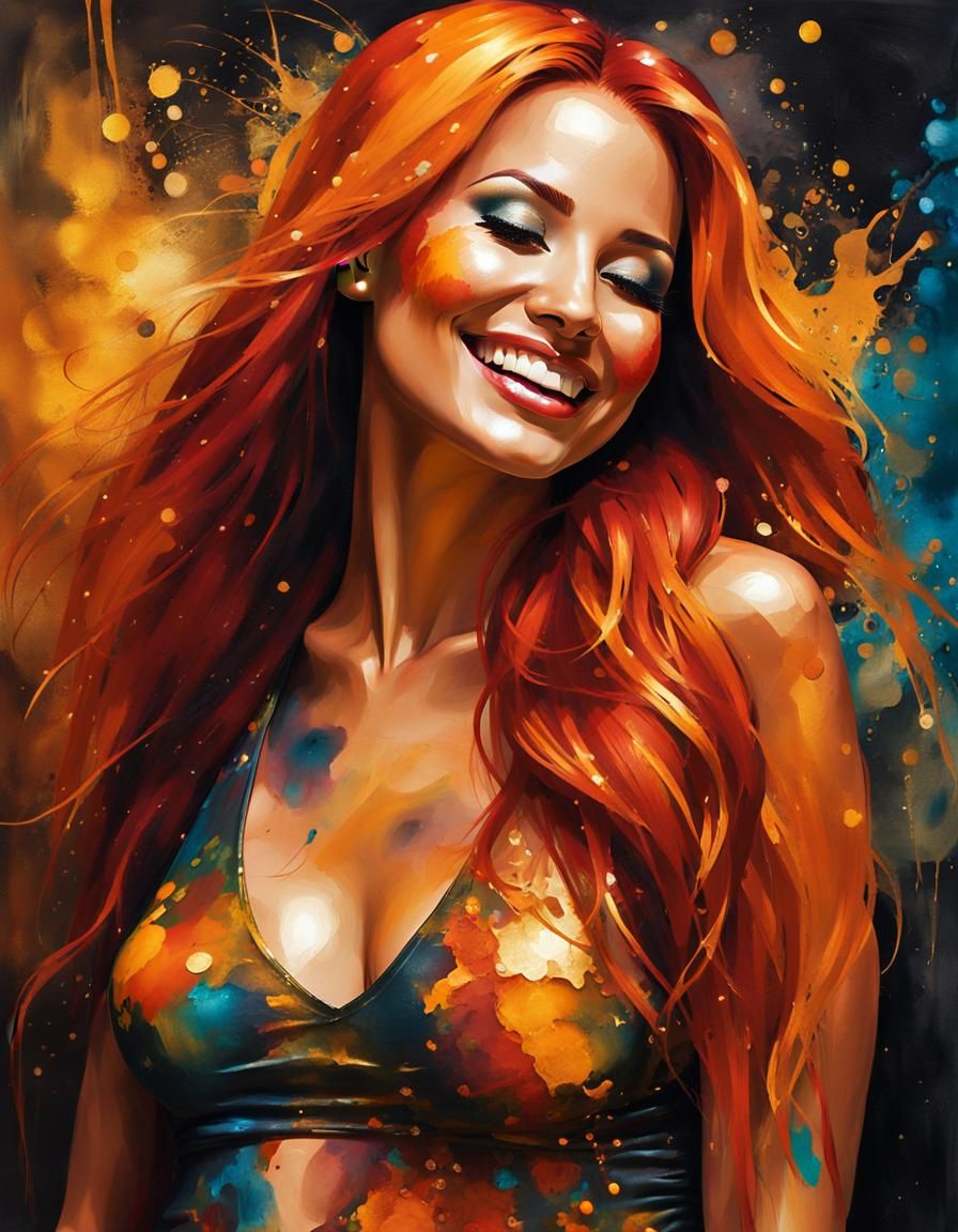 Vibrant Abstract Expressionist Portrait with Warm Smile